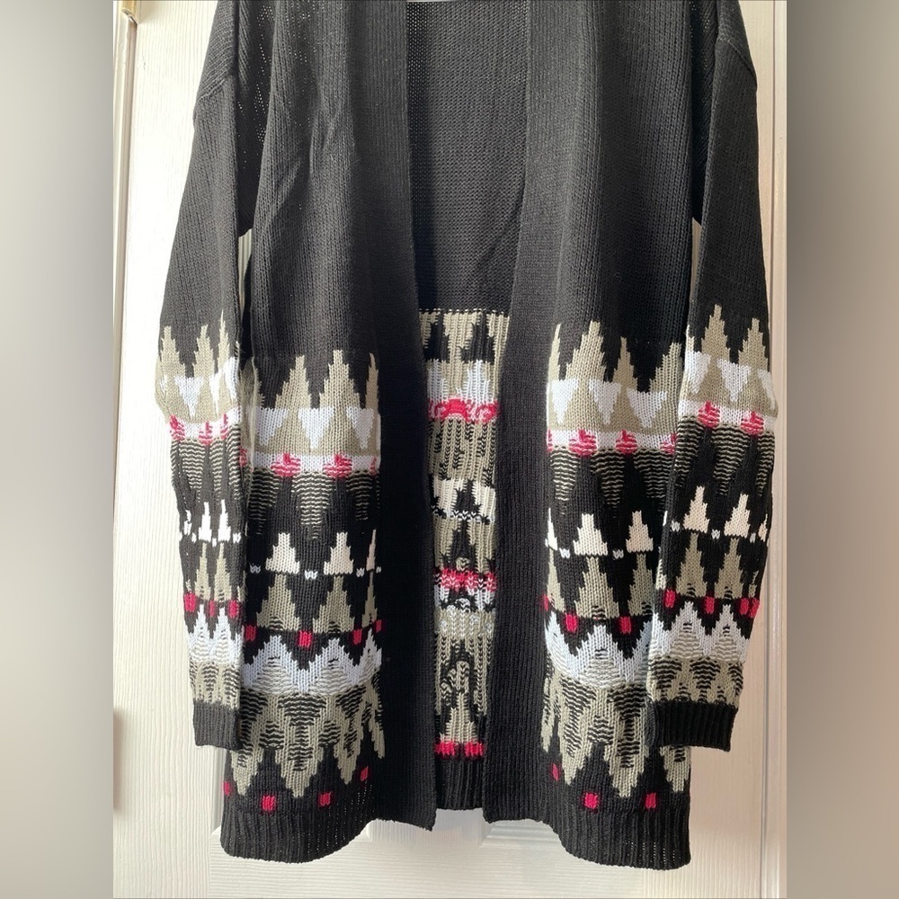 New Charlotte Russe M Black Open Cardigan Geometric Midi Sweater Librariancore‎ - Picture 3 of 15